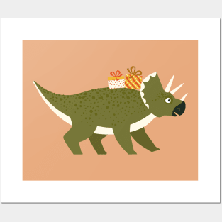 Christmas Triceratops Posters and Art